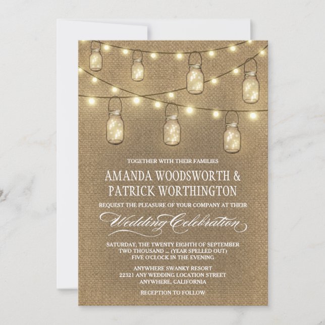 Pays Burlap Mason Jar Mariage Invitations (Devant)