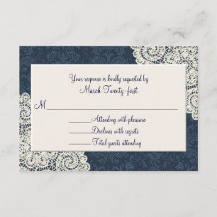 Pays Denim Damask & Ivory Wedding Carte RSVP