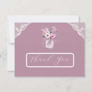 Pays dentelle Mason Jar Carte de remerciements ros