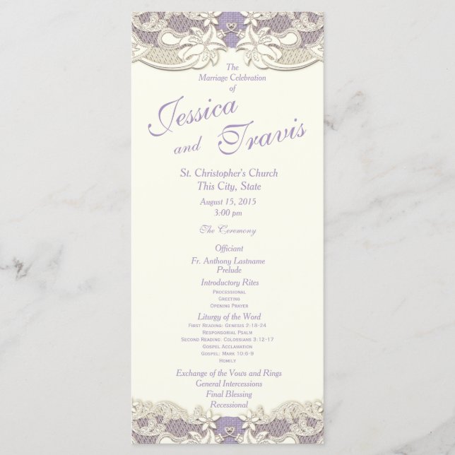 Pays Elegance Lavender Floral Wedding Programme (Devant)