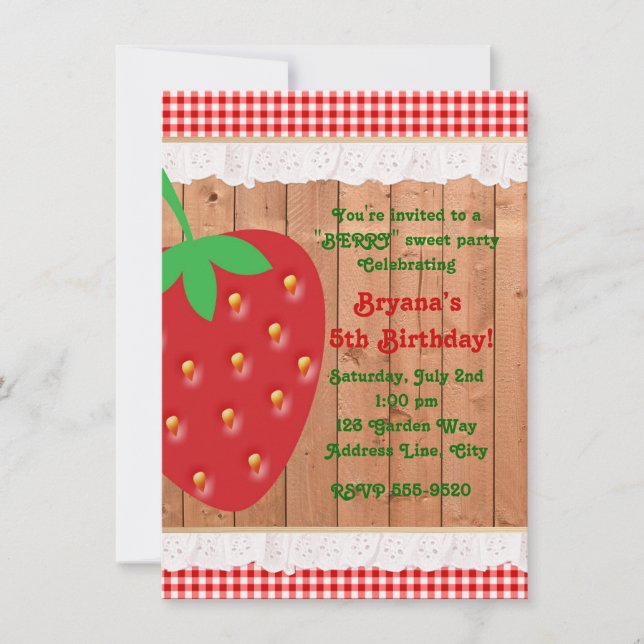 Pays Fraise En vichy Ruffles Invitation (Devant)