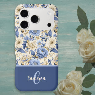Pays Français Fleurs Bleues Pivoines Roses Monogra