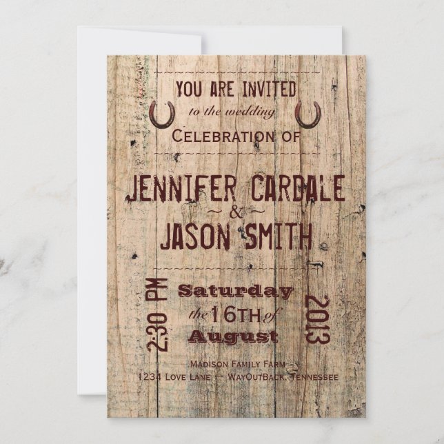 Pays Grange Bois Typographie Mariage Invitations (Devant)