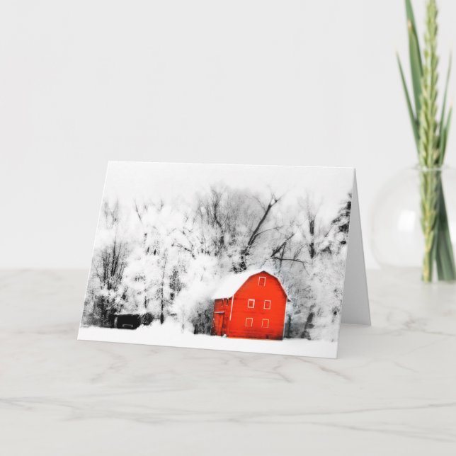 Pays hiver, carte de Noël, grange, neige, ferme (Devant)