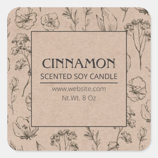 Pays Kraft Fleurs sauvages Soy Candle Étiquette (Devant)