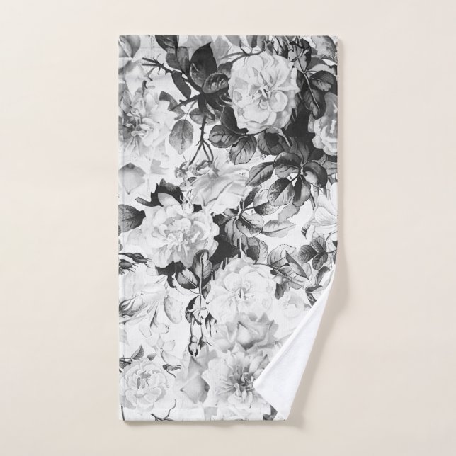 Pays moderne blanc noir d'aquarelle floral (Serviette à main)