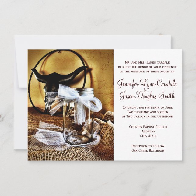 Pays Ouest Mason Jar Invitations de mariage (Devant)