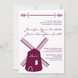 Pays Pays Moulin à vin Purple Mariage Invitations