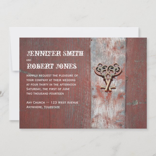 Pays Peint Bois Clés Mariage Invitations (Devant)