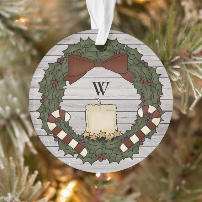 Pays primitif Ferme Holly Monogram Wreath (Arbre)