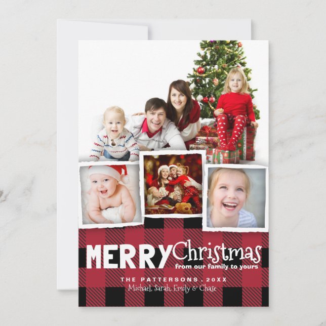 Pays Russe Plaid Joyeux Carte photo de Noël (Devant)