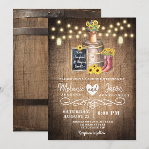 Pays Rustic Bois Barrel Invitations de mariage