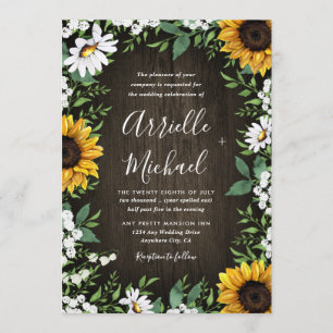 Pays Rustic Sunflower Daisy Invitations de mariage