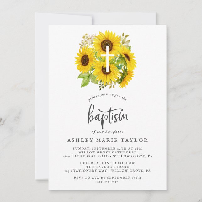 Pays Sunflower Cross Baptism Invitation (Devant)