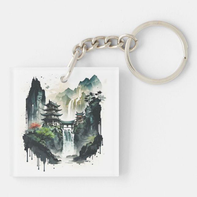 Paysage antique de l'encre chinoise avec cascade (Dos)