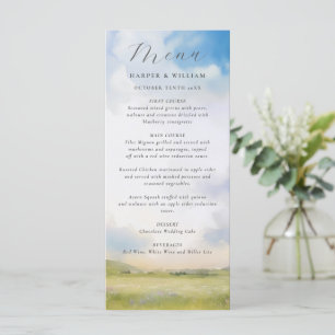 Paysage aquarelle avec nuages menu mariage
