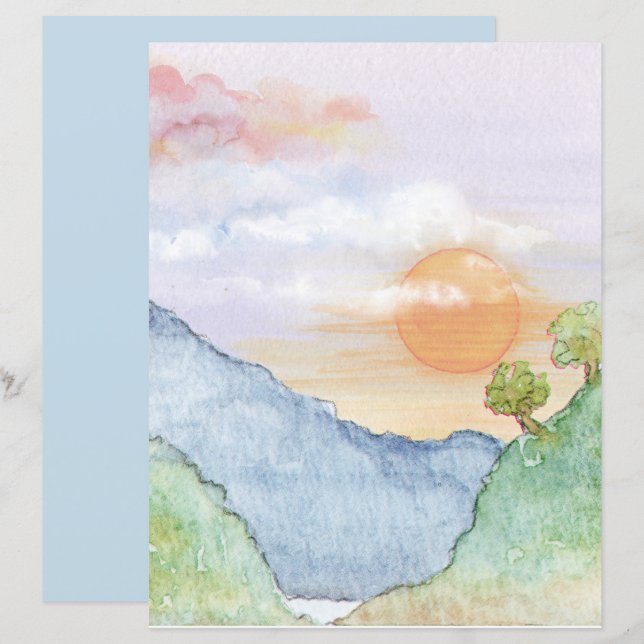 Paysage d'aquarelle Papier de la carte mère 8,5X11 (Devant / Derrière)