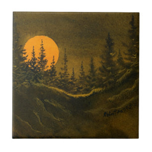 Paysage de campagne lune nocturne et carreaux de p