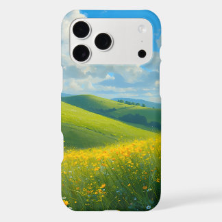 Paysage de collines vertes vibrantes et de fleurs