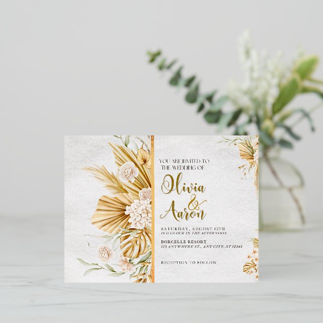 Paysage de Faire-part de mariage Floral d'or (Debout devant)