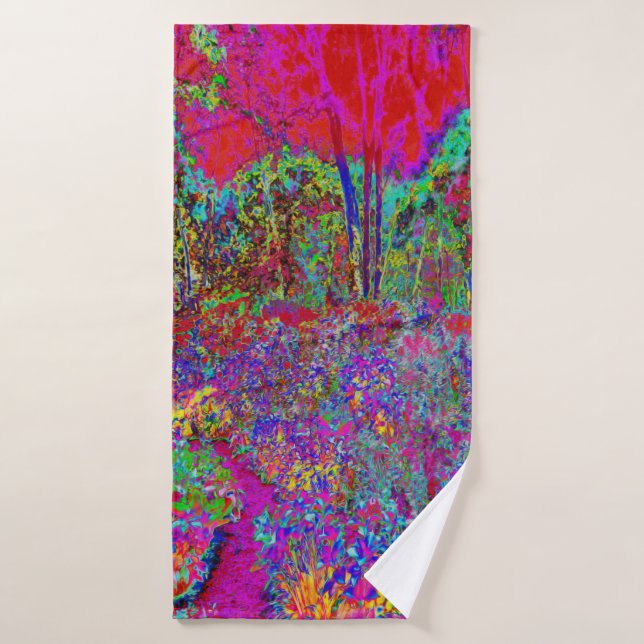 Paysage de jardin psychédélique impressionniste (Serviette de bain)