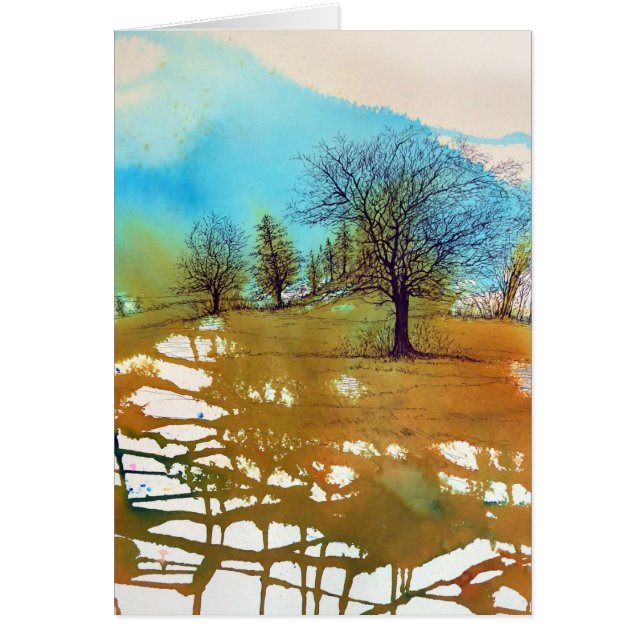 Paysage de l'encre de l'arbre d'aquarelle automne (Devant)