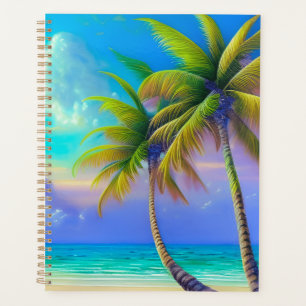 Paysage de plage aux palmiers au coucher du soleil