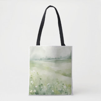 Paysage de prairie verte à l'aquarelle Sac fourre-