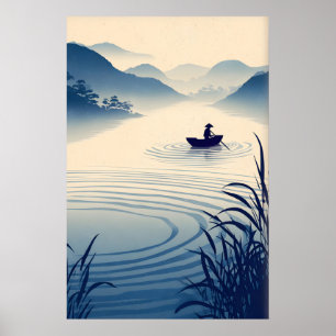 Paysage de rivière Art mural Minimaliste Bateau et