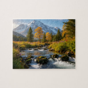 Paysage de ruisseau de montagne enneigée Puzzle