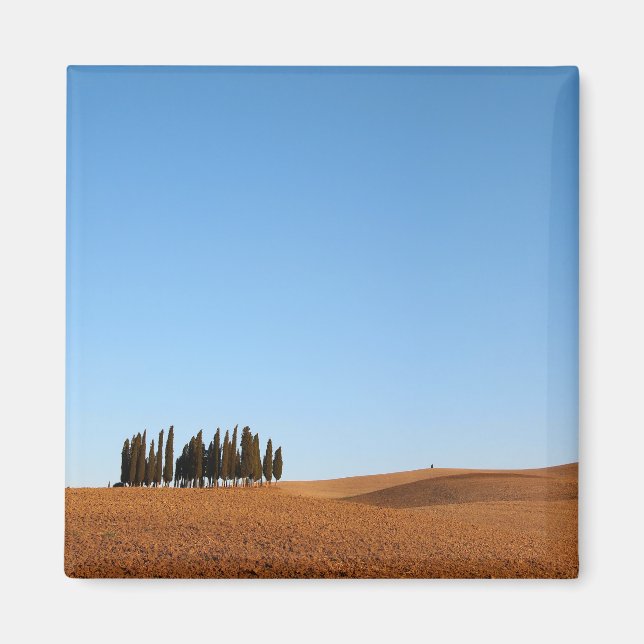 Paysage de Toscane carré avec aimant cyprès arbres (Devant)