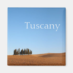 Paysage de Toscane carré avec aimant texte cypress