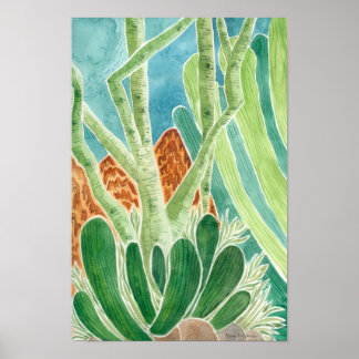 Paysage Désert Avec Aquarelle Cactus Impression