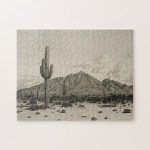 Paysage Désert Avec Cactus Scene Puzzle