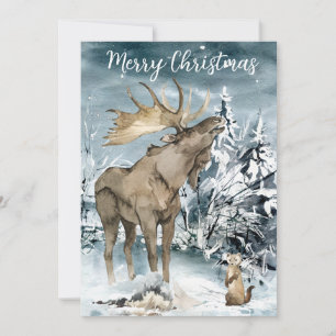 Paysage d'hiver Aquarelle Élan Noël Carte de voeux
