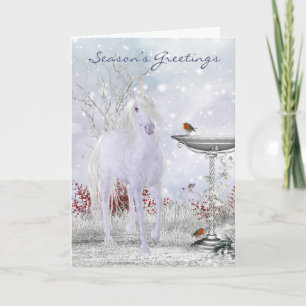Paysage d'hiver de carte de vacances de licorne