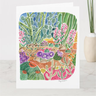 Paysage du désert coloré Carte d'aquarelle Cactus