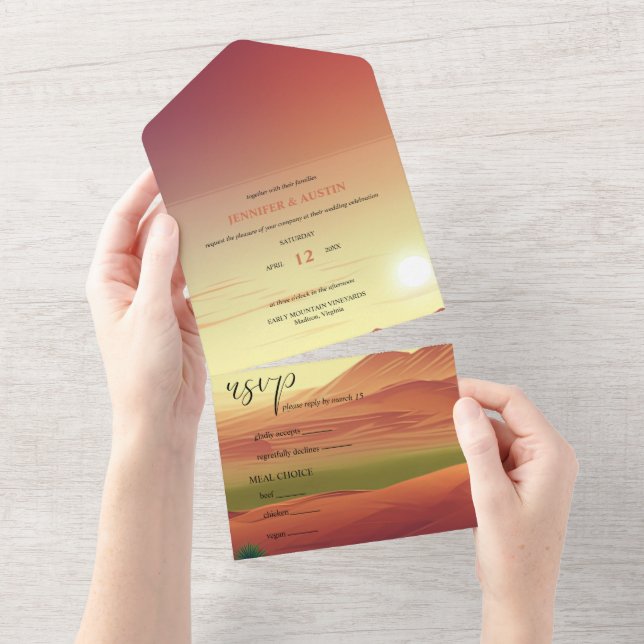 Paysage du désert Mariage tout en une invitation (Déchirure)