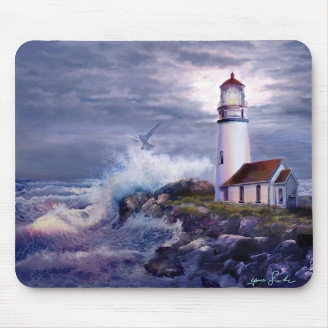Paysage marin de tapis de souris avec le phare de (Devant)