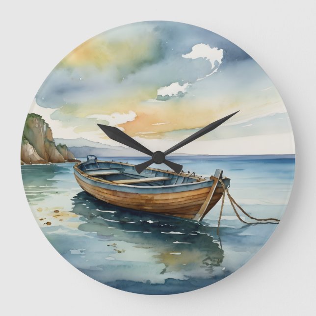 Paysage marin serein : Horloge de bateau aquarelle (Recto)