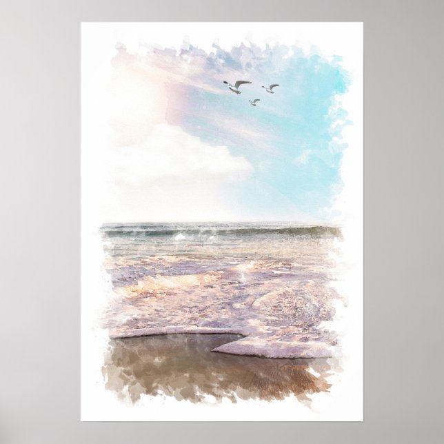 Paysage océanique - Affiche aquarelle (Devant)