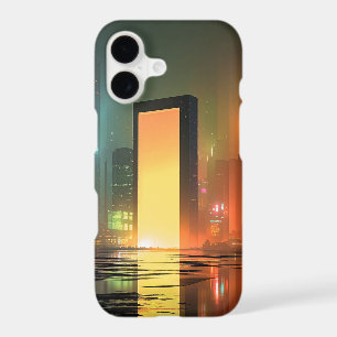 Paysage urbain futuriste avec reflets néon