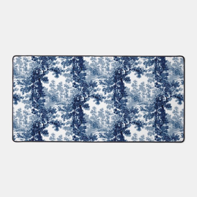 Paysage vintage du chalet Toile-Bleu & Blanc (Recto)