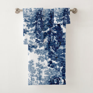 Paysage vintage du chalet Toile-Bleu & Blanc
