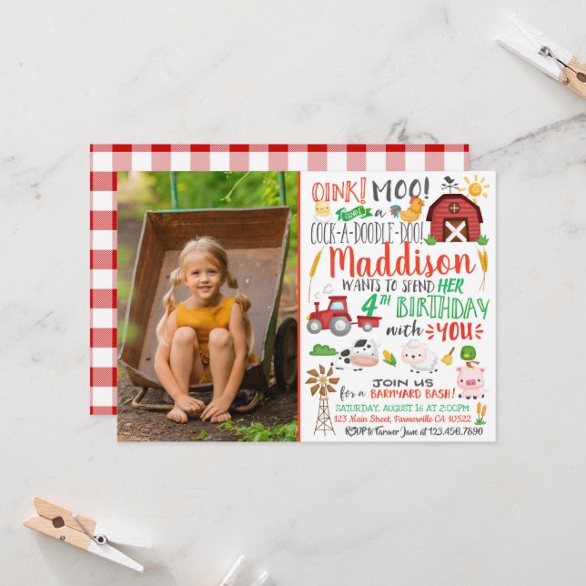 Paysan de l'aquarelle Invitation d'anniversaire av (Devant/Arrière en situation)