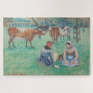 Paysannes assises gardant des vaches by Pissarro Jigsaw Puzzle