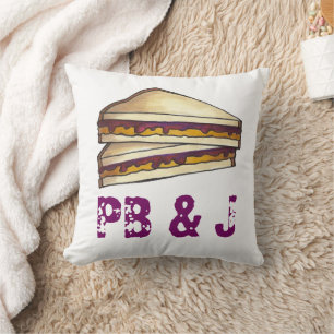 PB&J Peanut Butter and Jelly Sandwich Lunch Foodie Throw Pillow