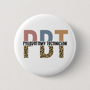 PBT Phlebotomy Technician Leopard Print 2 Inch Round Button