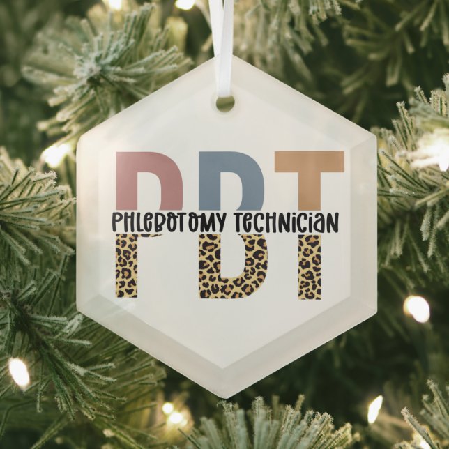 PBT Phlebotomy Technician Leopard Print Glass Ornament (Insitu)