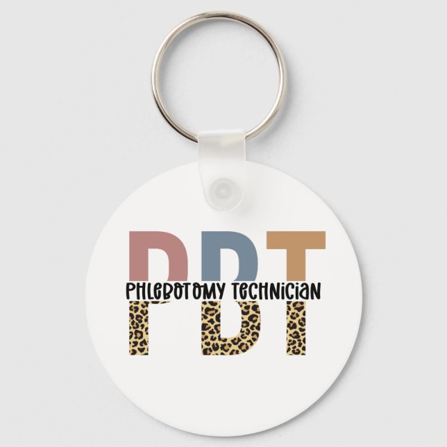 PBT Phlebotomy Technician Leopard Print Keychain (Front)